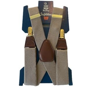 Wembley Khaki Suspenders with Gold Clips. Men’s Size S-XL
